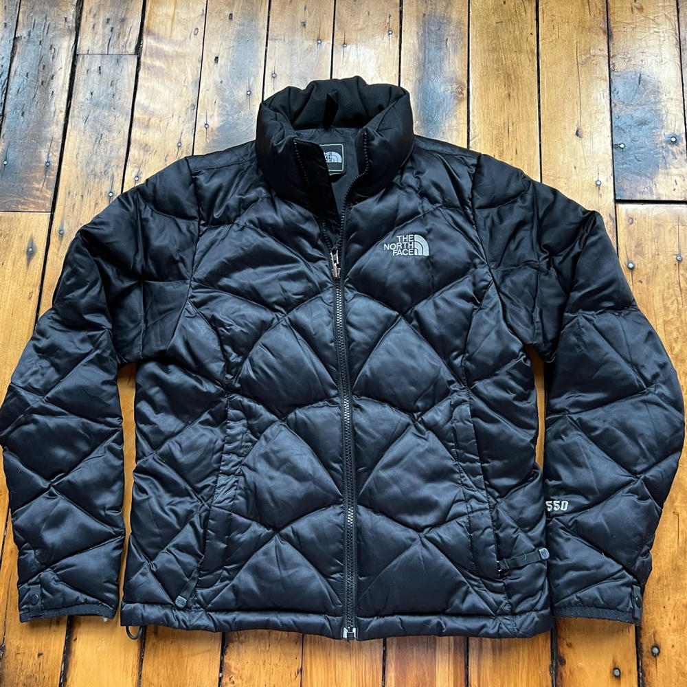 The North Face Womens Small 550 Fill Quilted Goose Down Black Puffer Jacket Coat